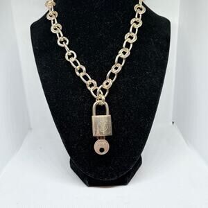 Authentic Louis Vuitton Lock & Key #219 w/ a Gold Figaro Necklace - Copper Key